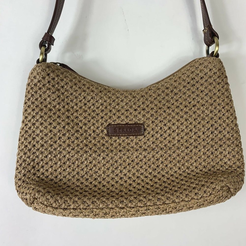 Strada Straw Basket Weave Shoulder Handbag Small